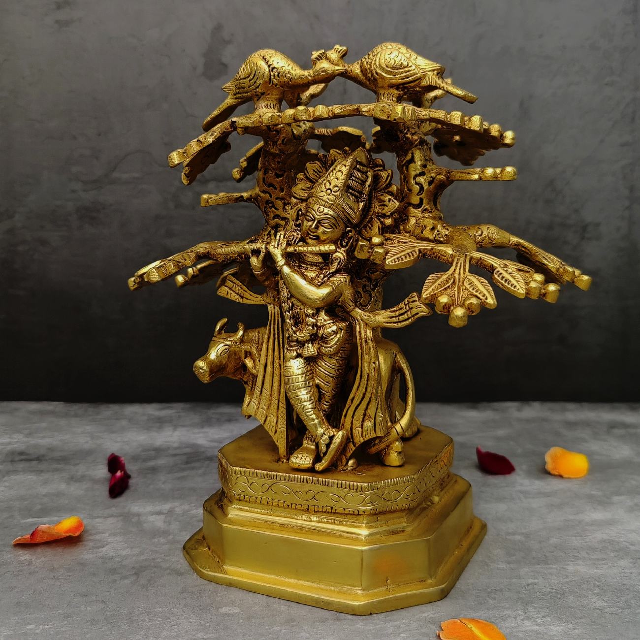 Brass Krishna Idol Under The Kadamba Tree