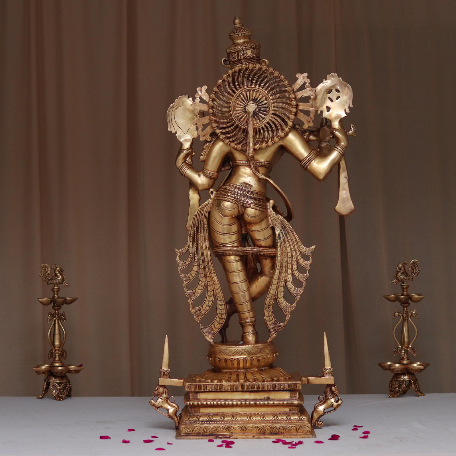 Brass Large Size Krishna Idol With Shankha Chakra