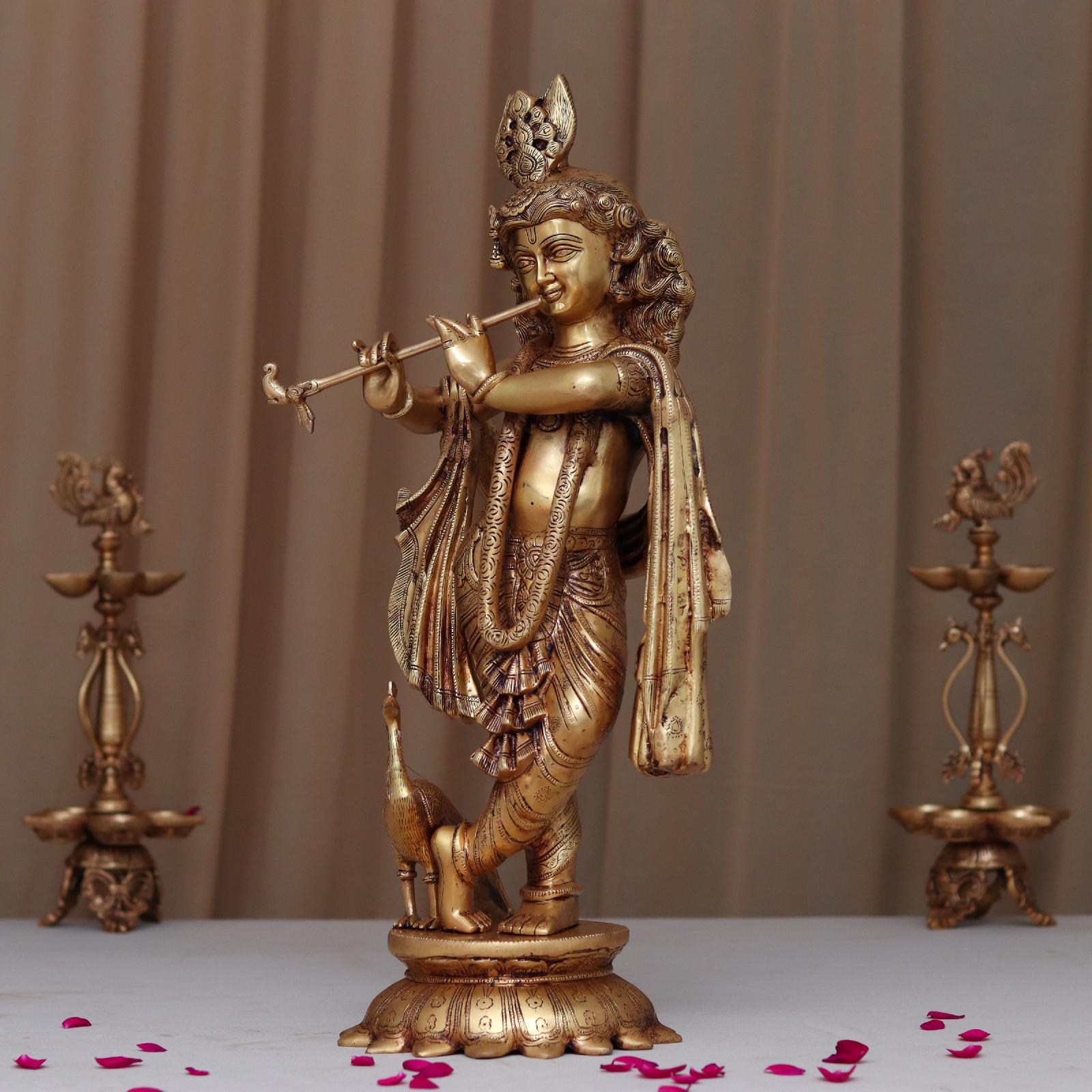 Brass Lord Krishna Playing Flute