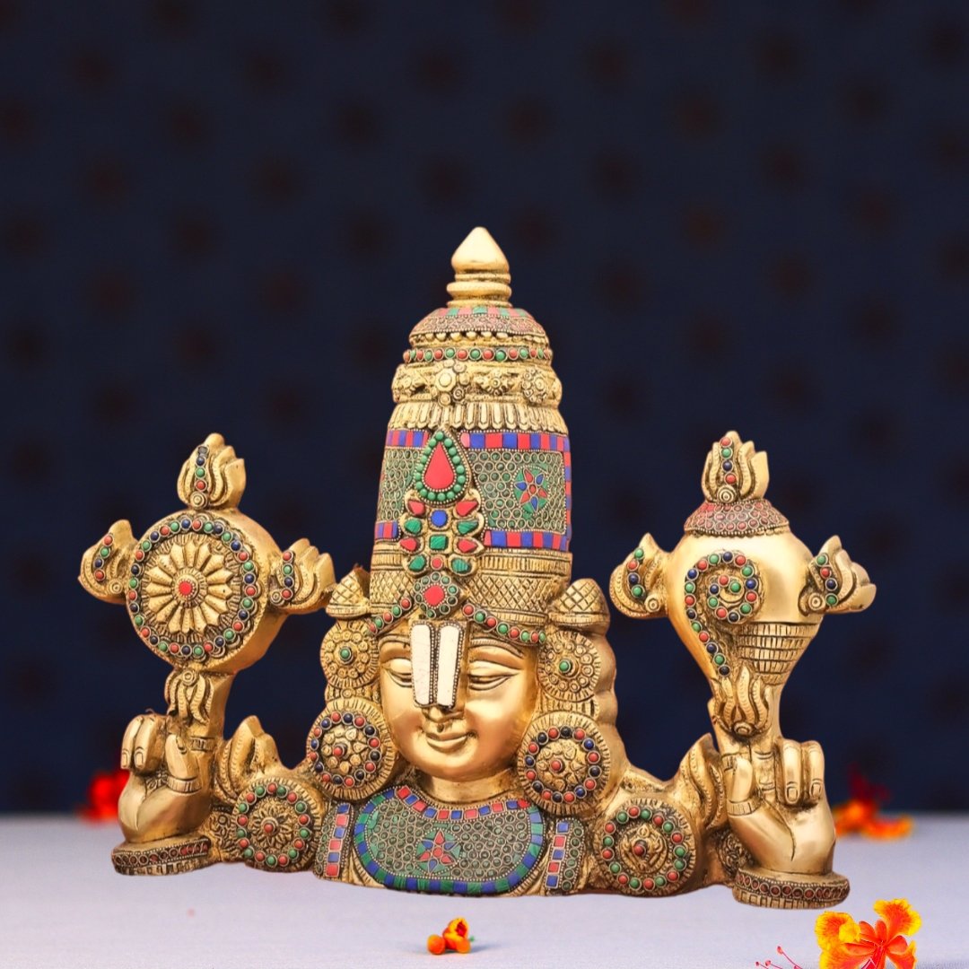 Wall Hanging Brass Tirupati Balaji Idol With Stone