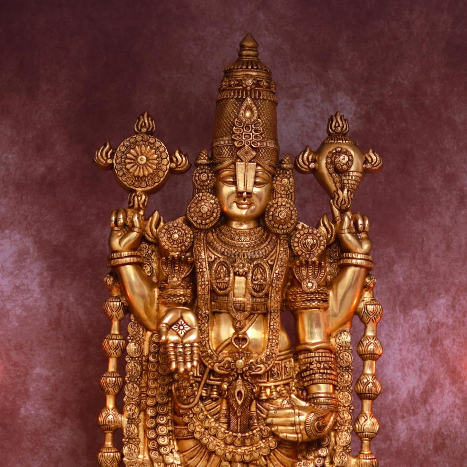Brass Tirupati Balaji With Shankh Chakra Diya Set