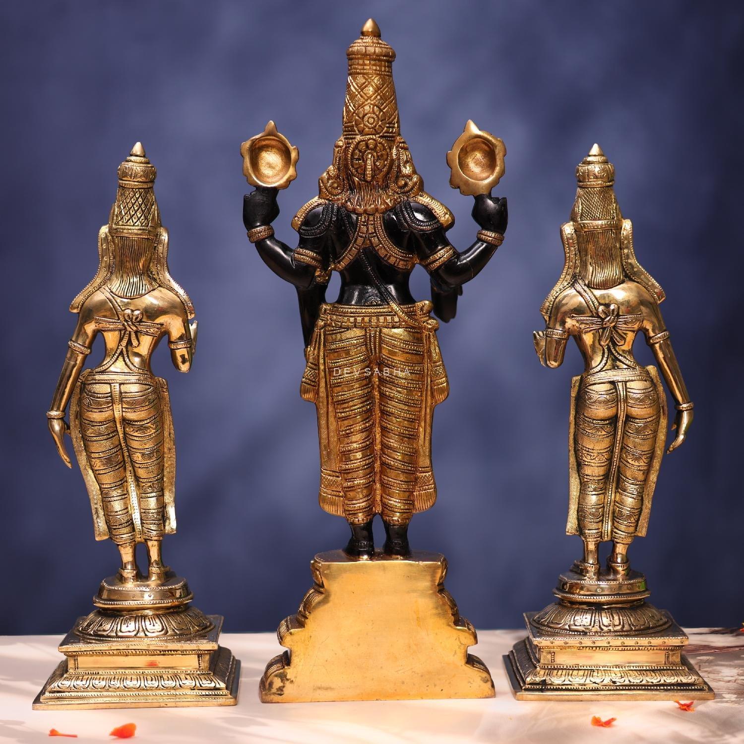 Brass Lord Tirupati Balaji With Bhudevi Sridevi Idol