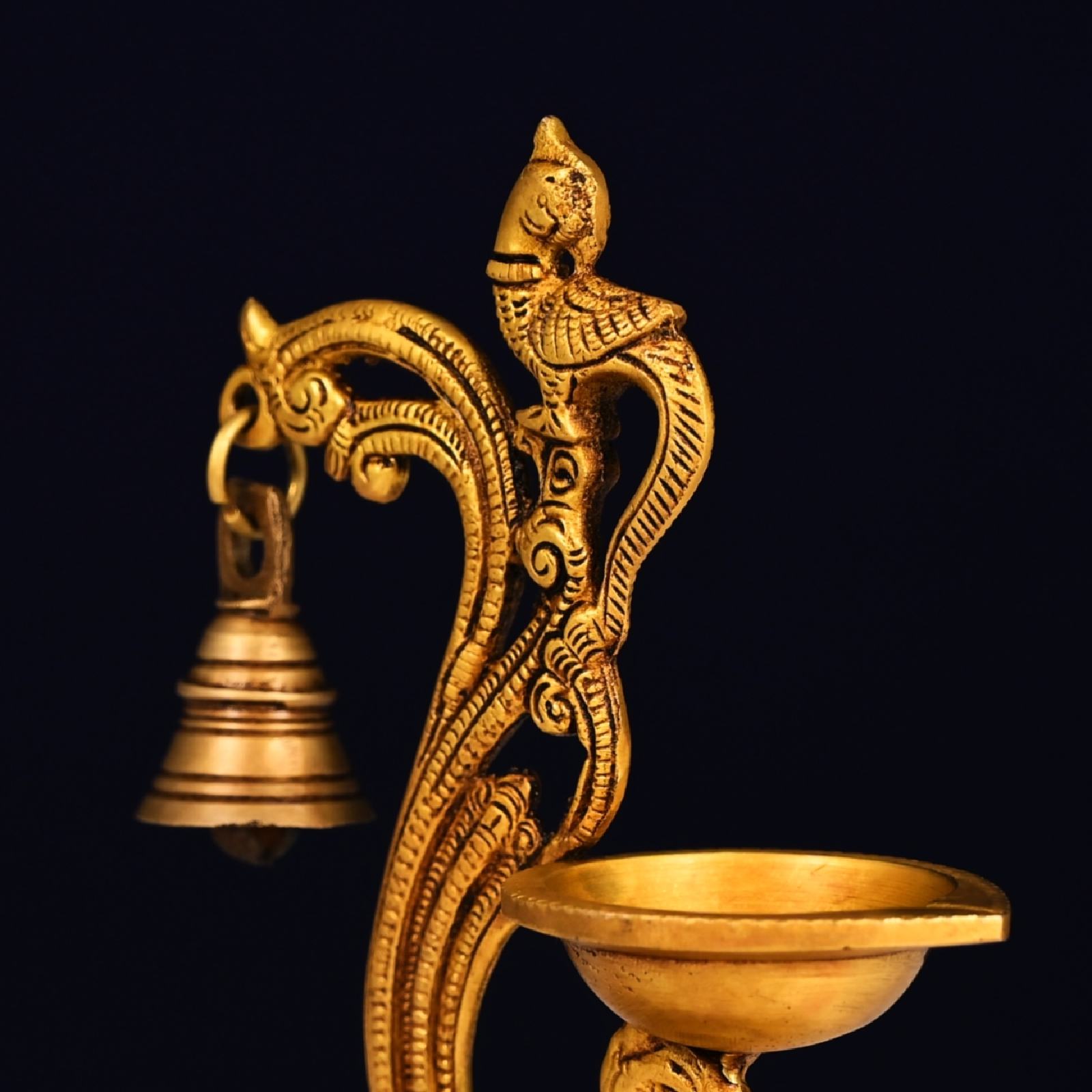 Brass Peacock Diya With Bell
