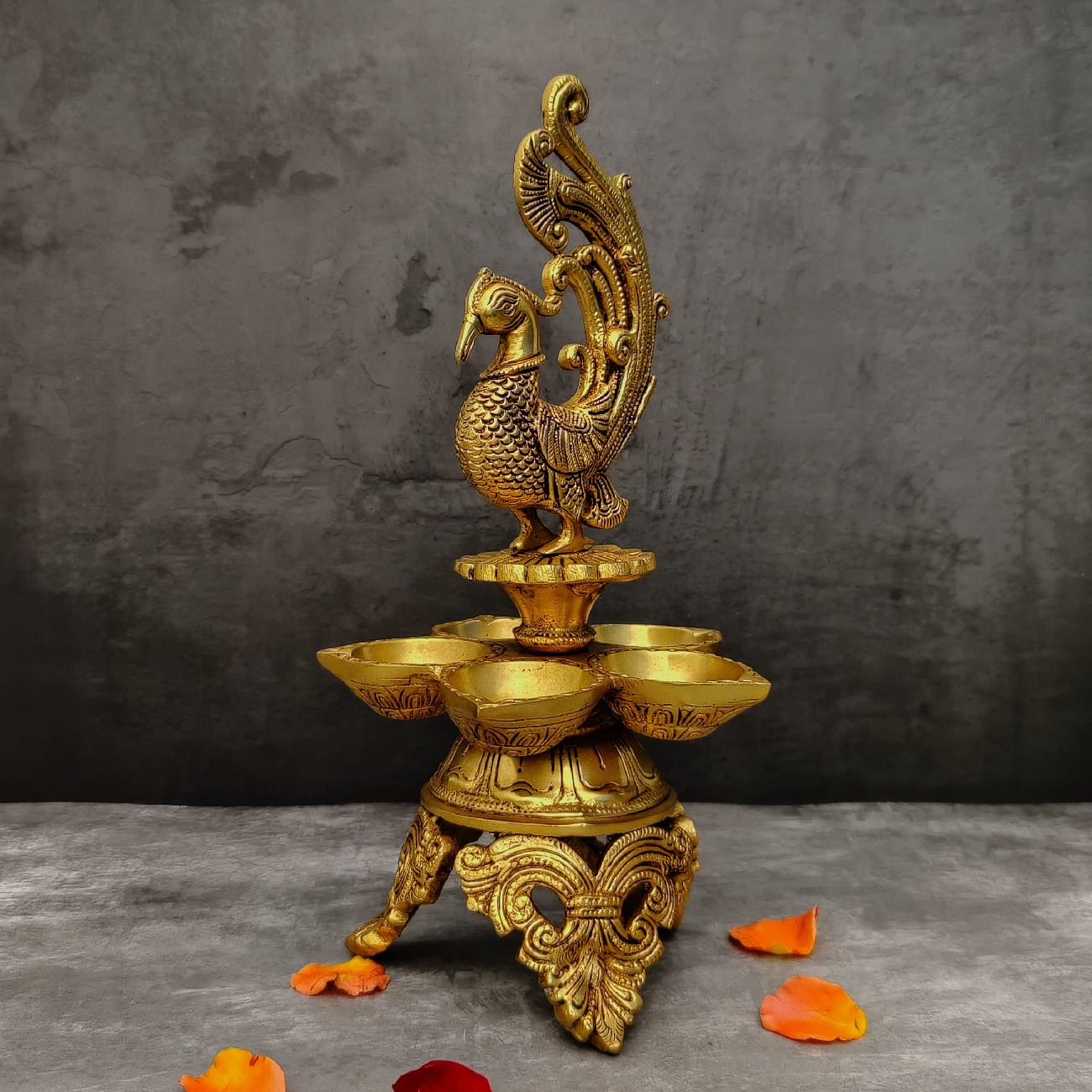 Brass Five Petal Peacock Diya
