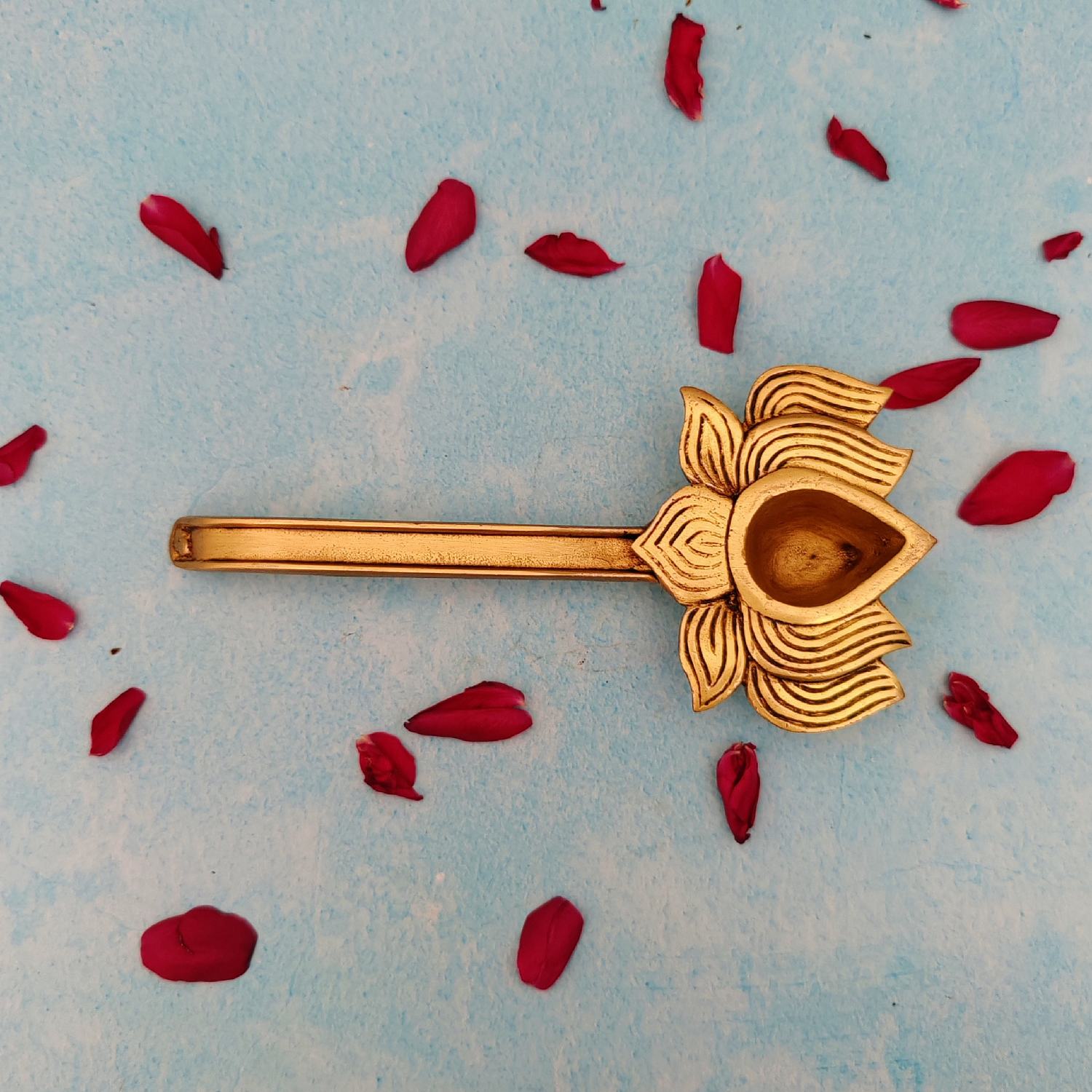Super Fine Brass Lotus Diya With Handle