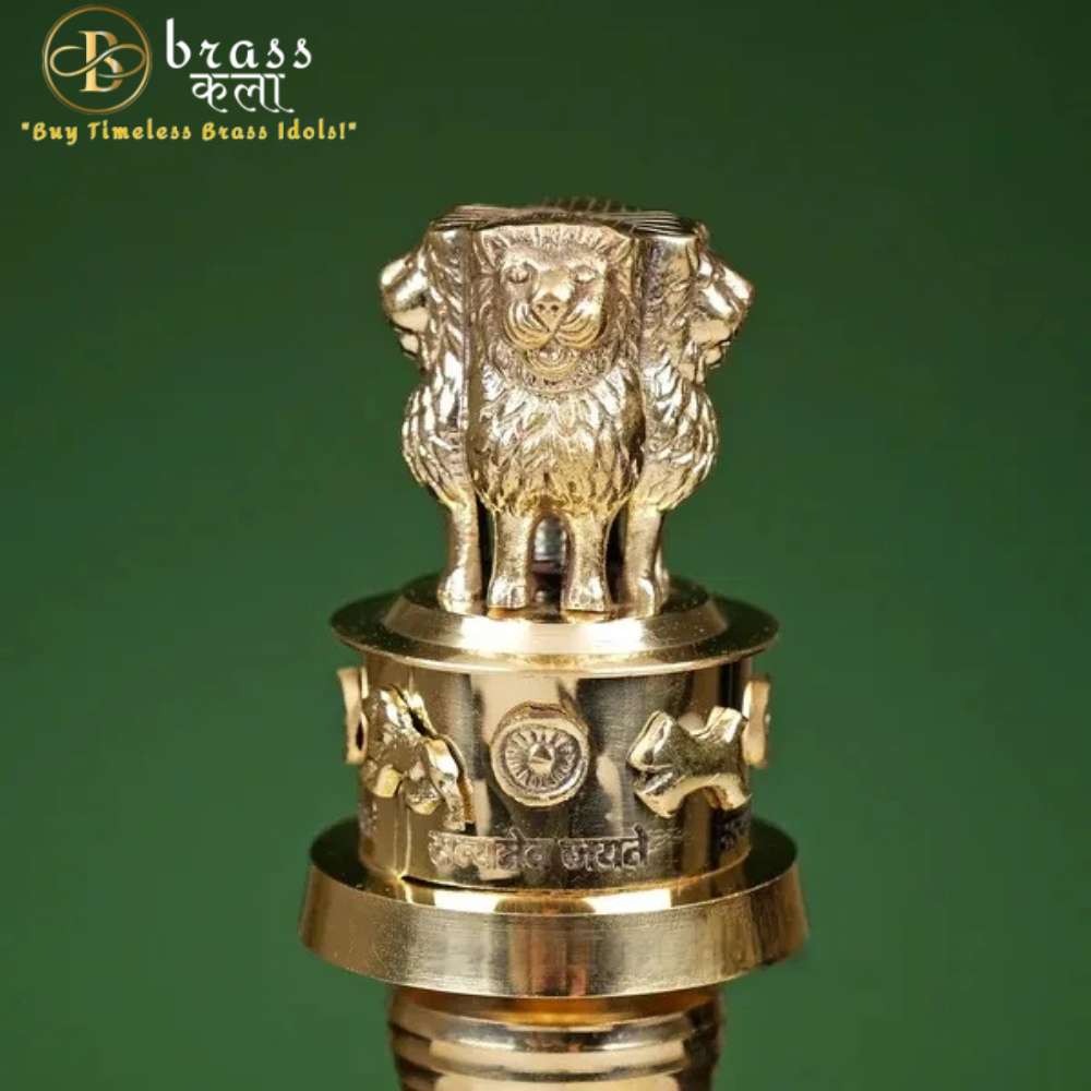 Brass Ashok Stambh Decorative Indian Emblem Pillar