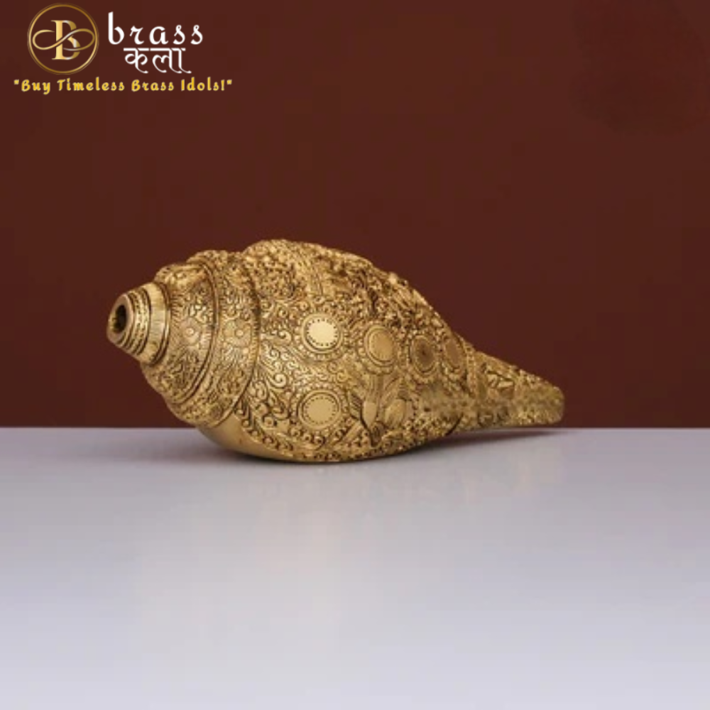 Brass Shankh with Vishnu Dashavatar carving