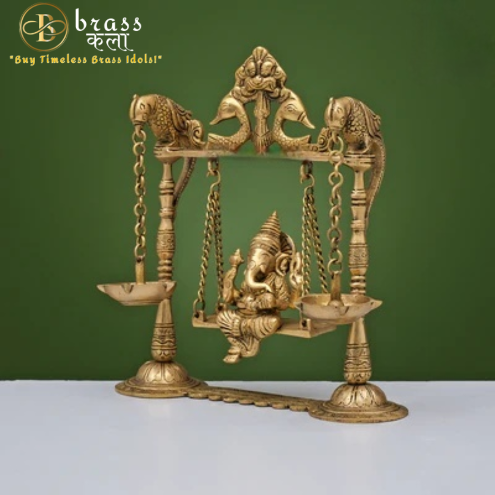 Ganesha Statue on Swing with Diya