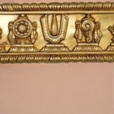 Brass Shankh Chakra Tilak Lord Vishnu Symbol Wall Hanging