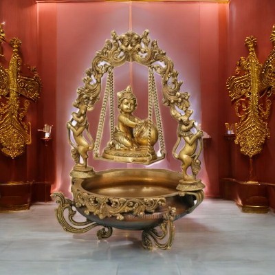 Laddu Gopal Brass Urli with Diya