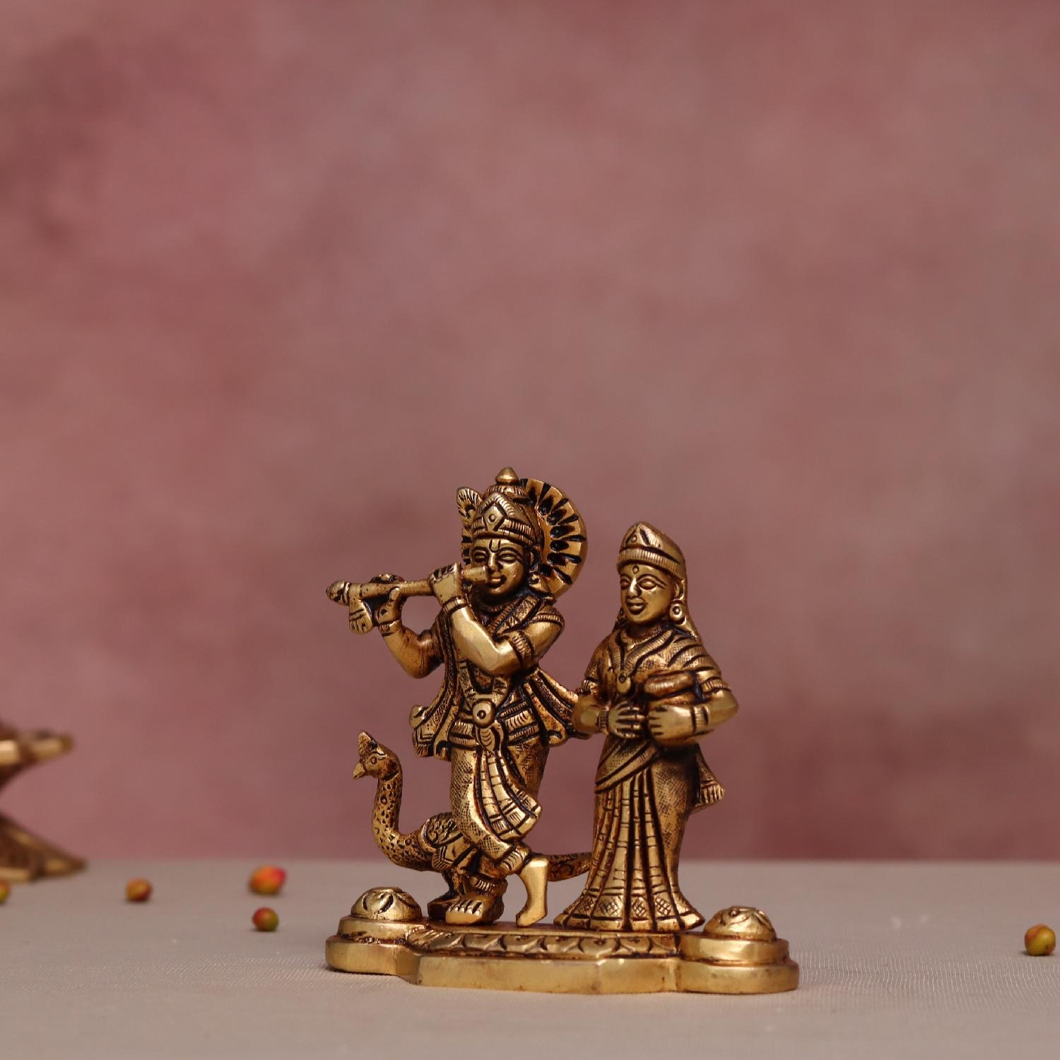 Small Size Brass Radha Krishna Idol