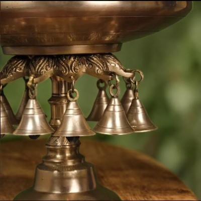 Brass Urli Bowl with Stand and Ghungroo