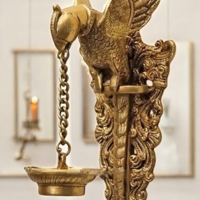 Brass Parrot Wall Hanging with Diya