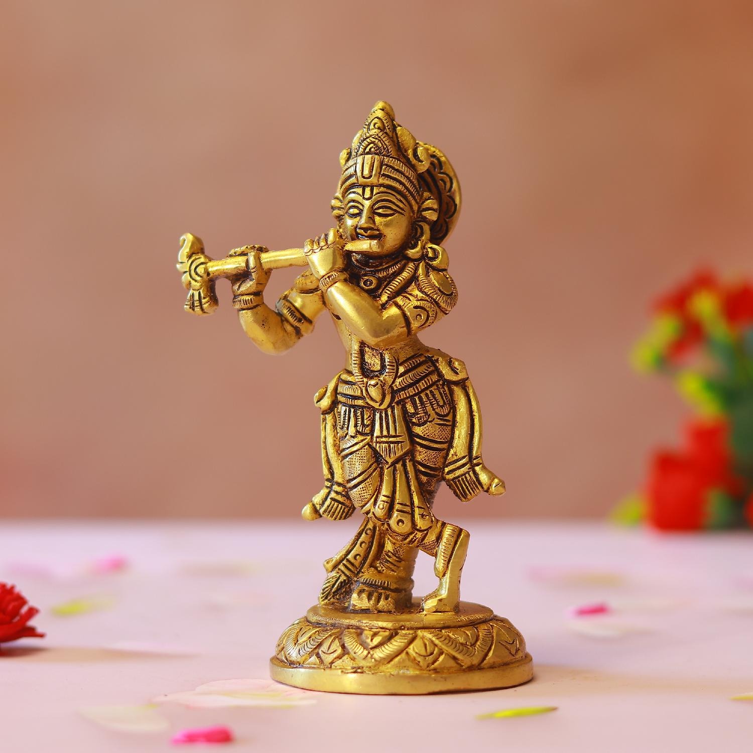 Brass Krishna Idol With Flute