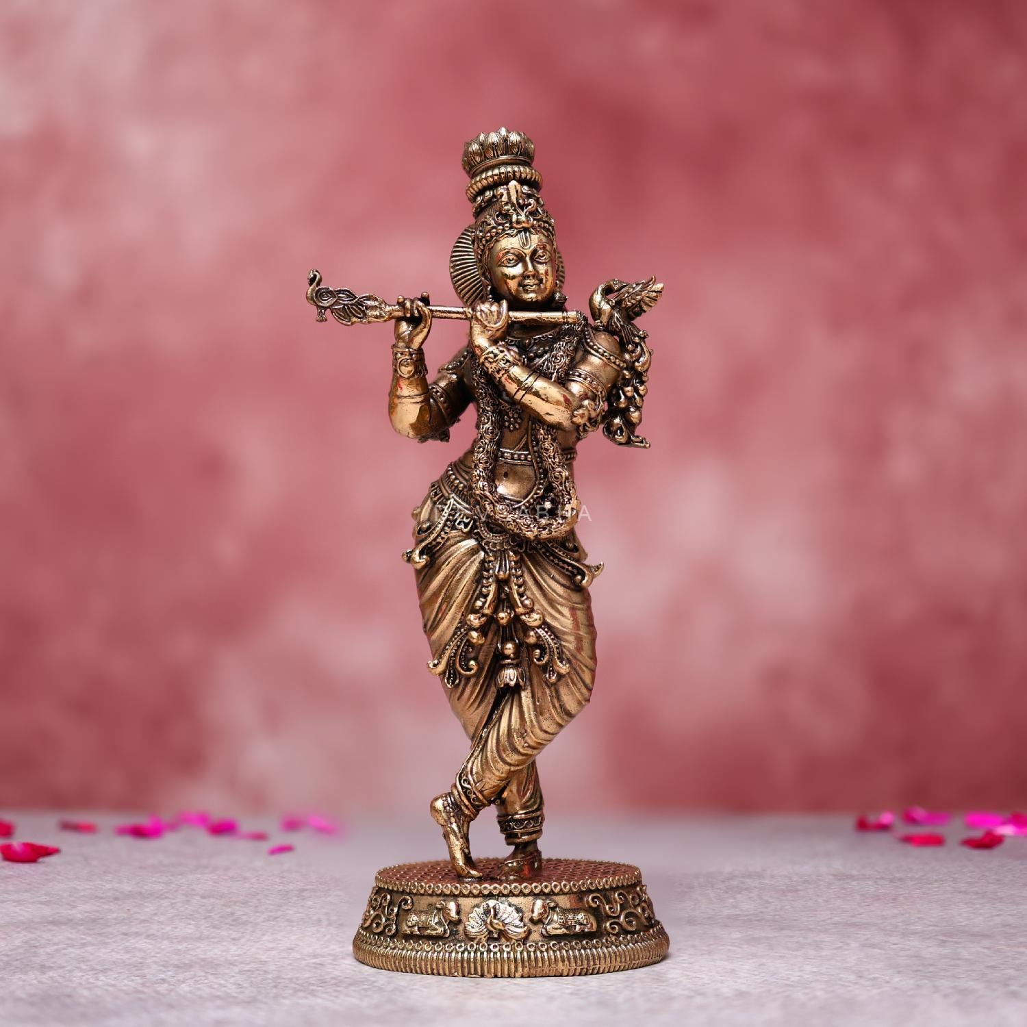 Pure Brass Krishna Idol With Flute