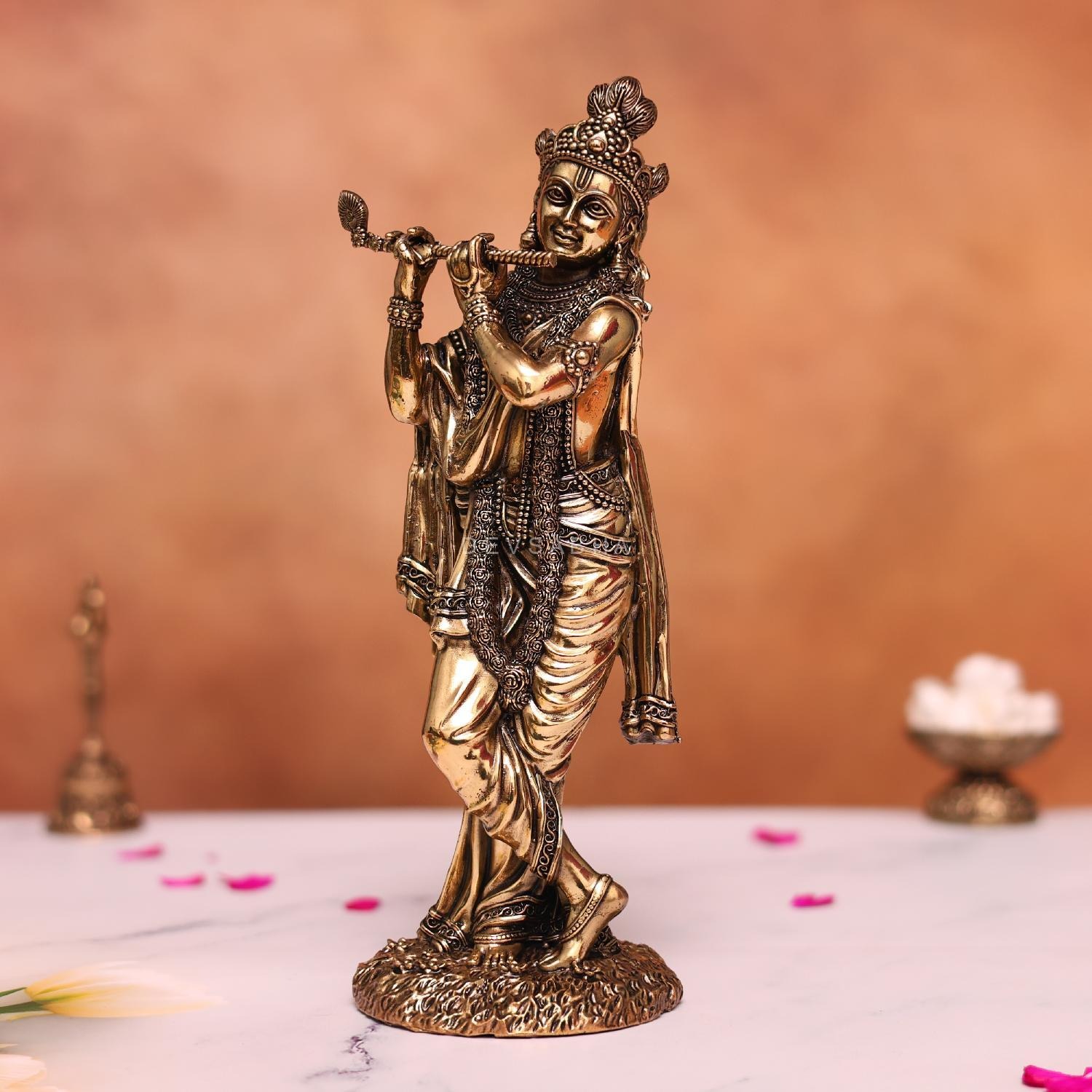 Brass Krishna Statue With Flute