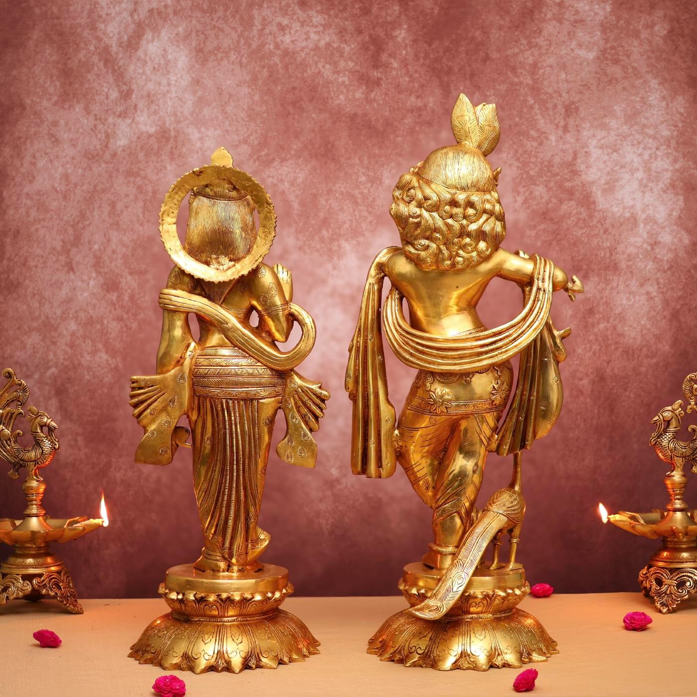 Large Brass Radha Krishna Idol