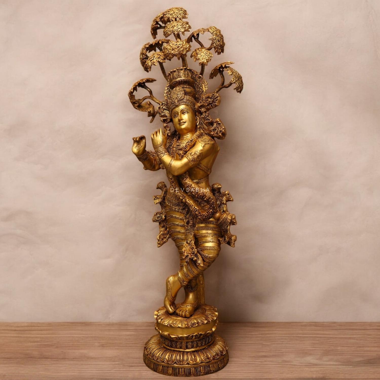 Brass Lord Krishna Statue With Kadamb Tree