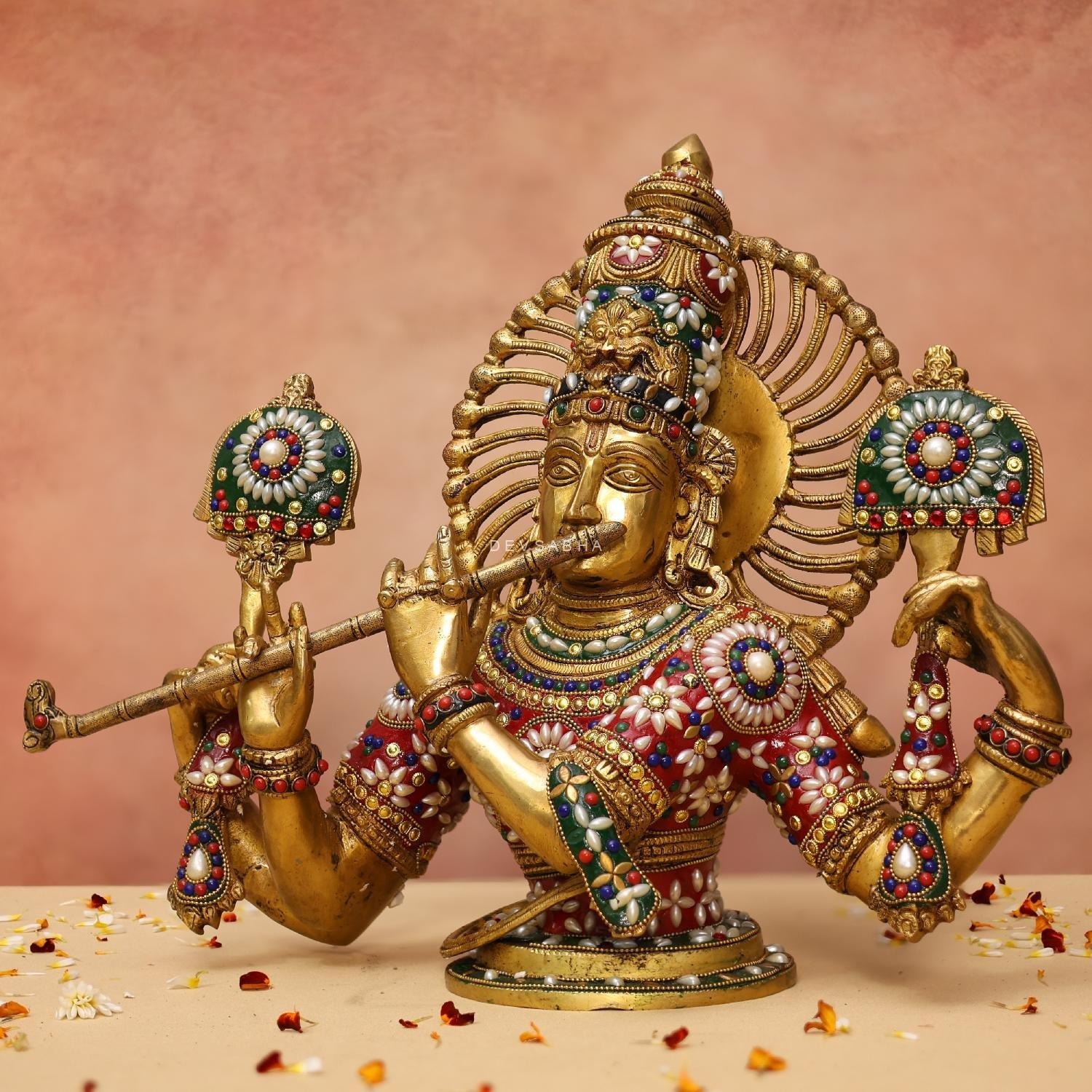 Brass Coloful Lord Krishna Idol For Home And Decor