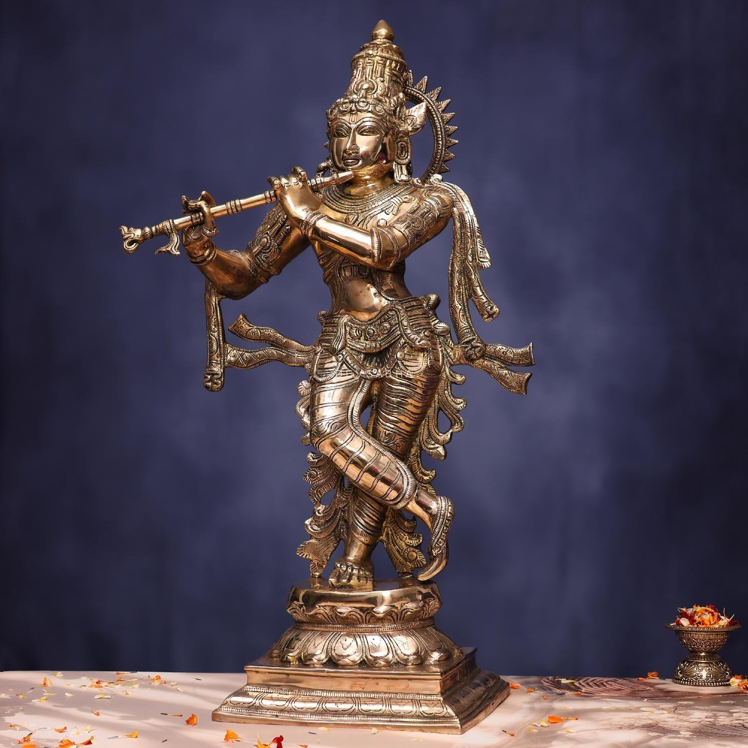 Antique Brass Krishna Idol For Home And Decor
