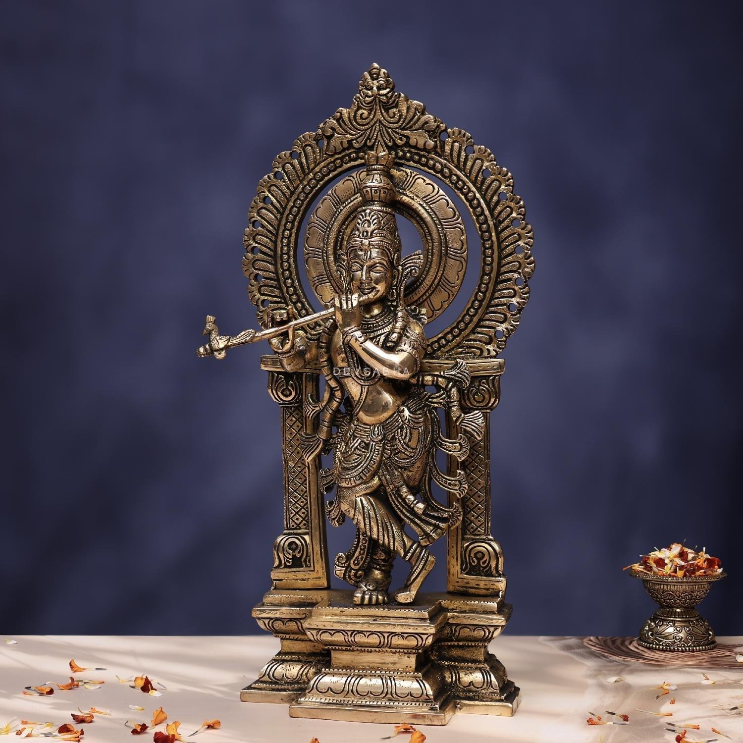 Antique Brass Krishna Idol With Frame