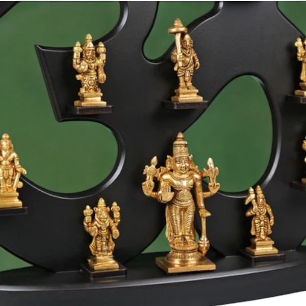 Vishnu Dashavtar Set In Brass with OM Frame