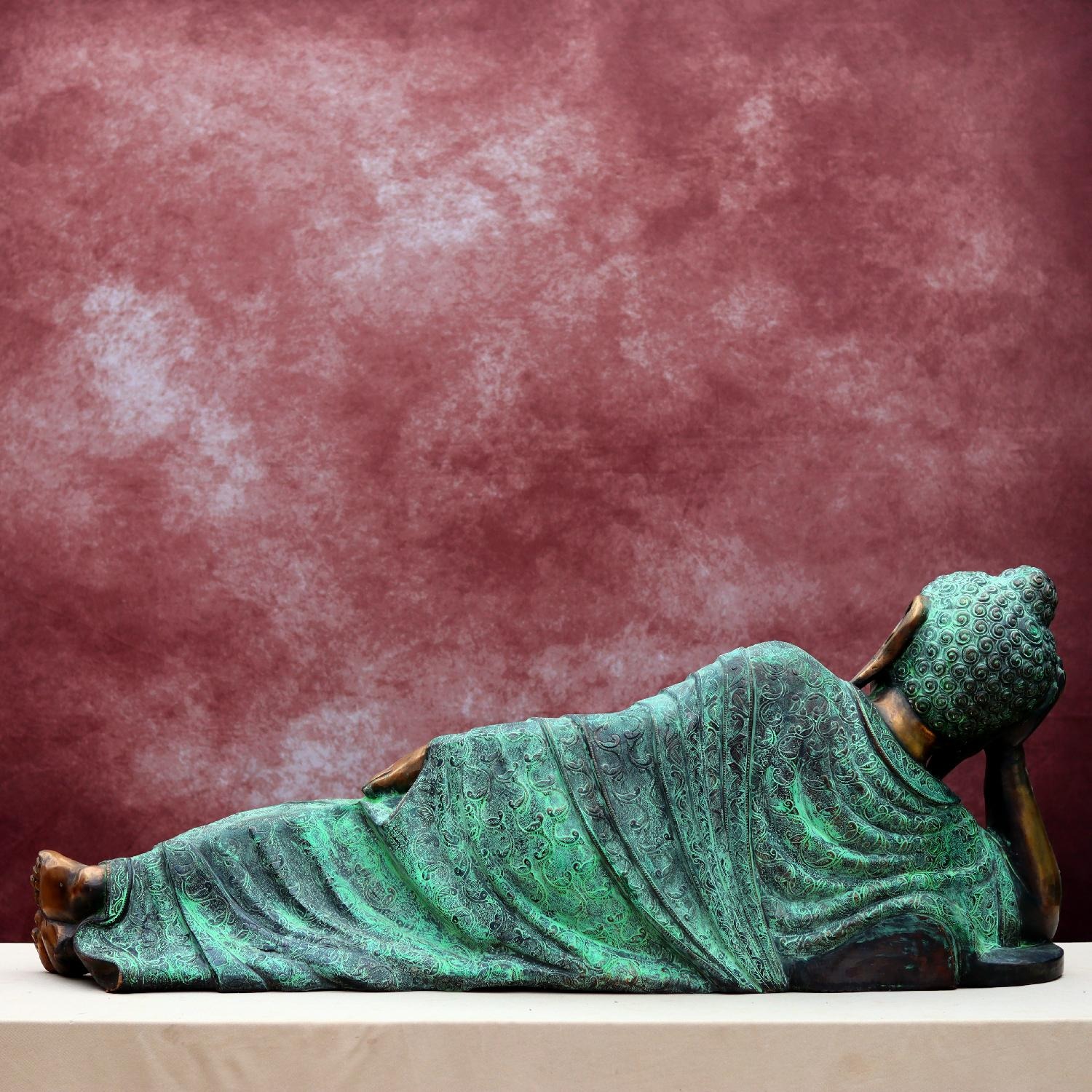 Large Size Reclining Brass Buddha Statue