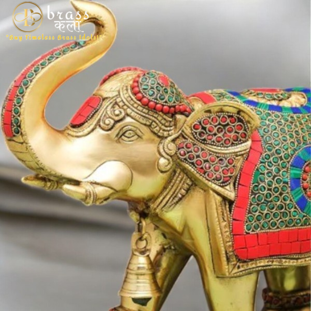 Brass Maharaja Elephant Showpiece for Décor in Stonework