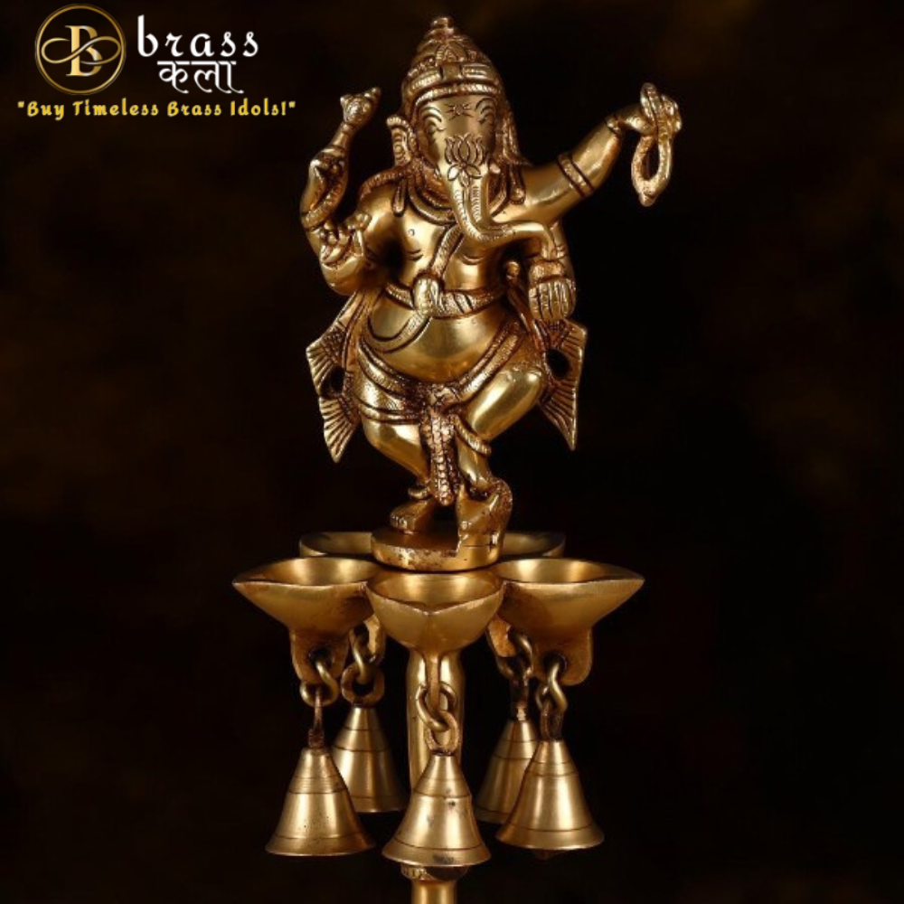 Brass Dancing Ganesha Diya With Bell