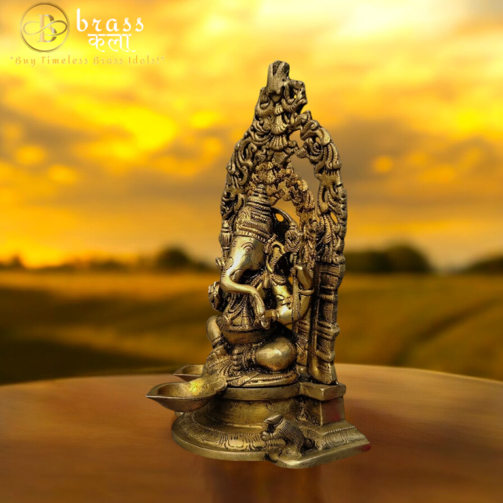 Brass Diya With Brass Ganesha Idol