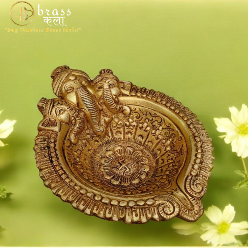 Large Size Brass Ganesh Face Diya