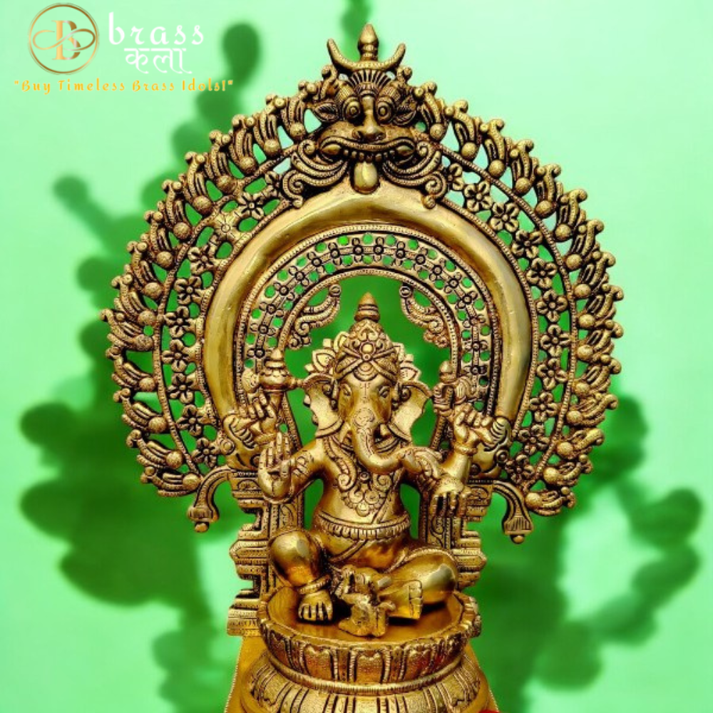 Brass Ganesh Murti Sitting on Singhasan