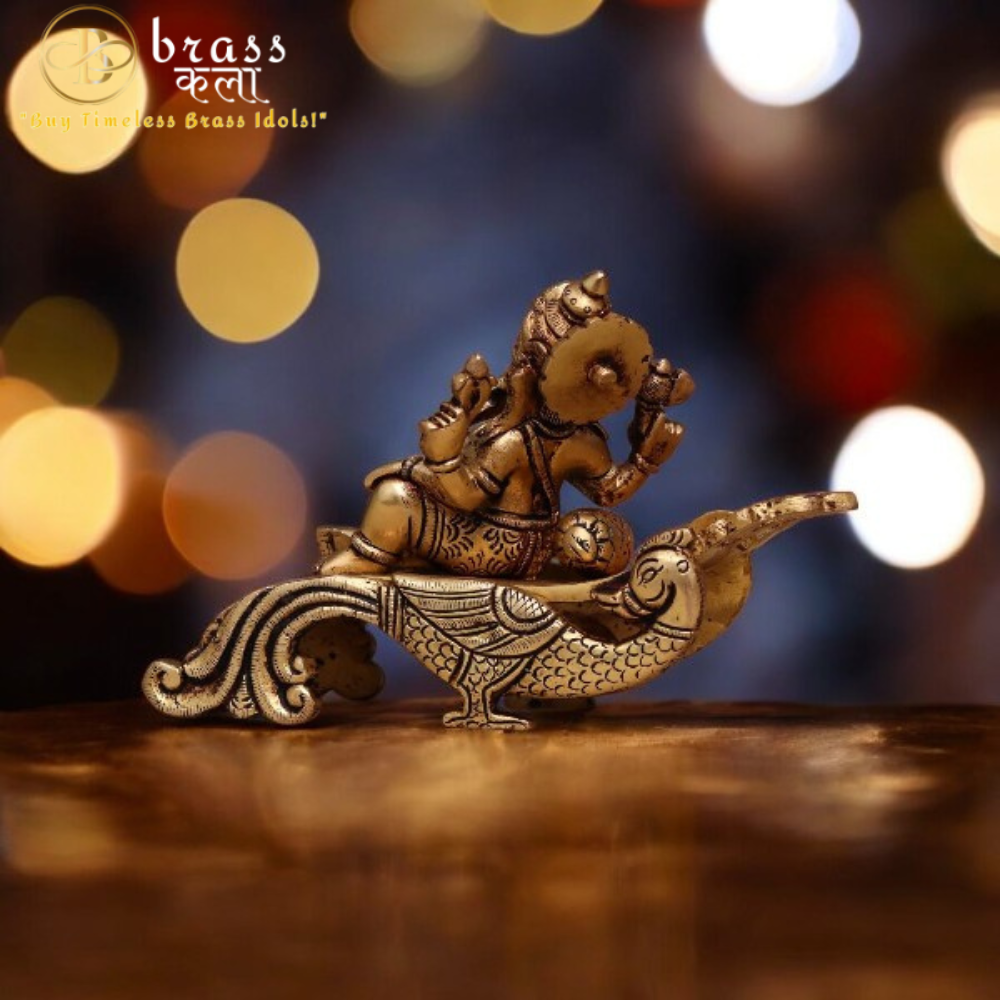 Brass Lord Ganesha Resting on peacock Couch