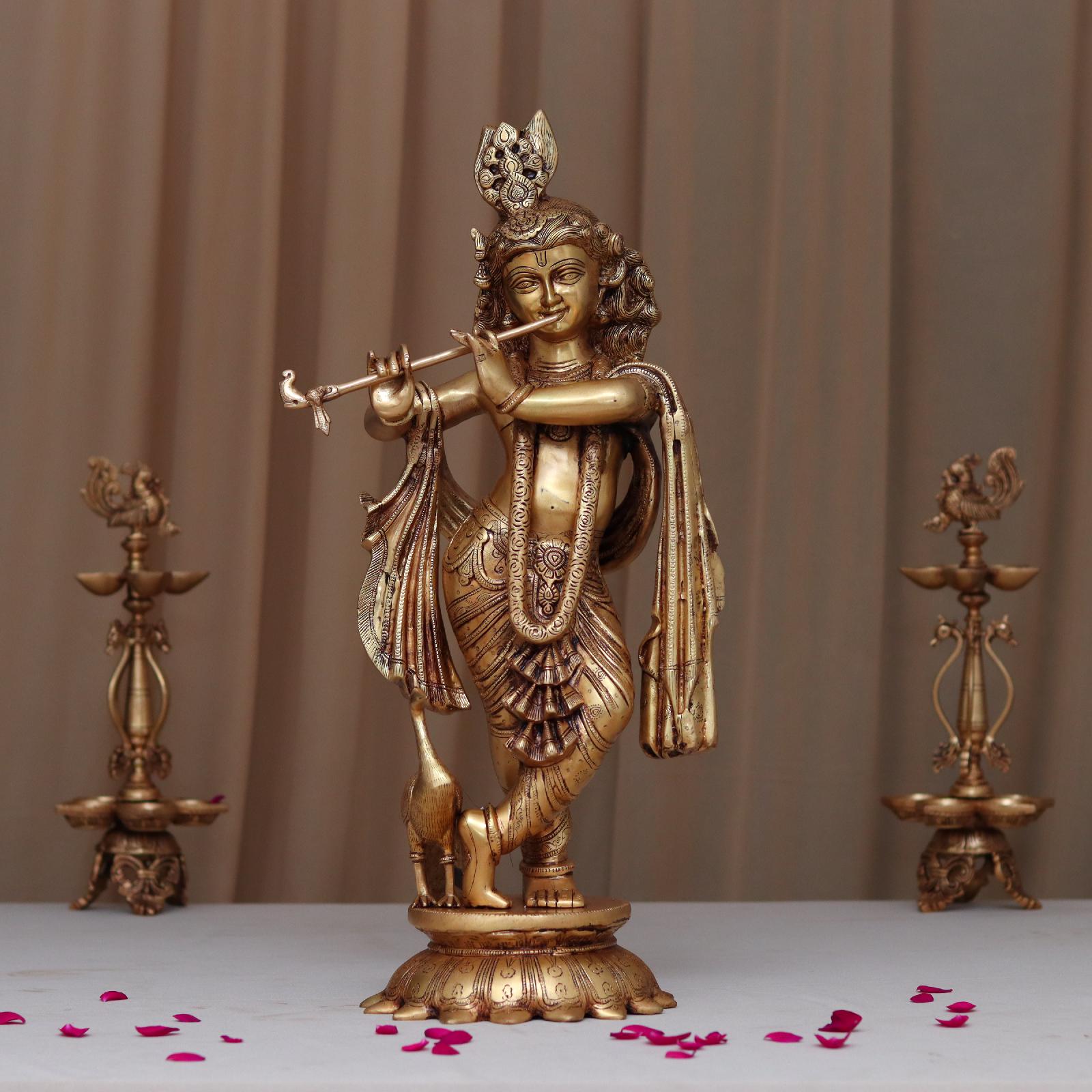 Brass Lord Krishna Playing Flute