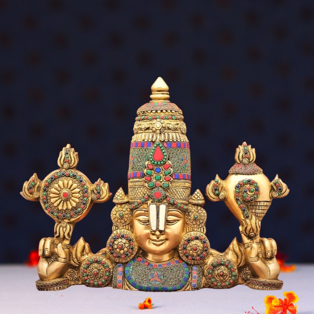 Wall Hanging Brass Tirupati Balaji Idol With Stone