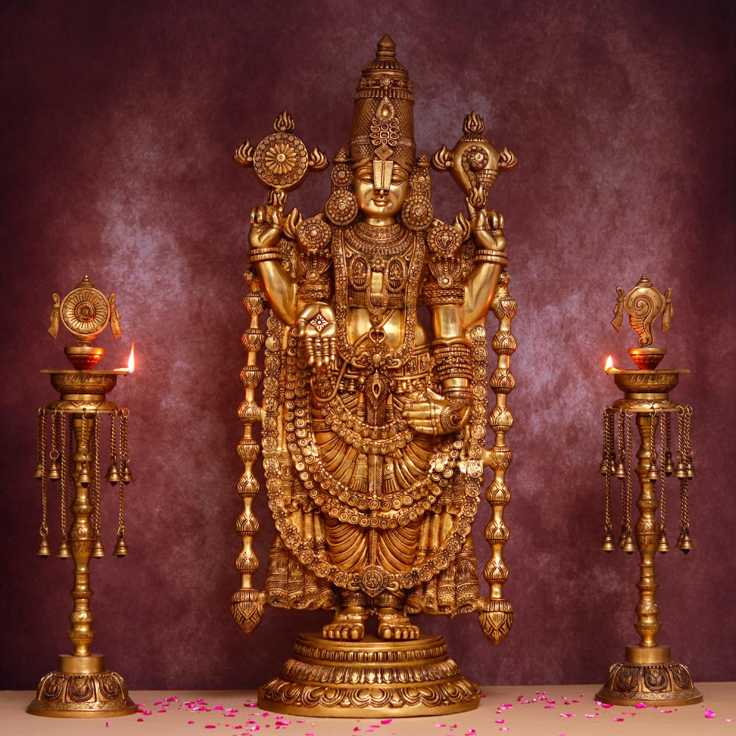 Brass Tirupati Balaji With Shankh Chakra Diya Set