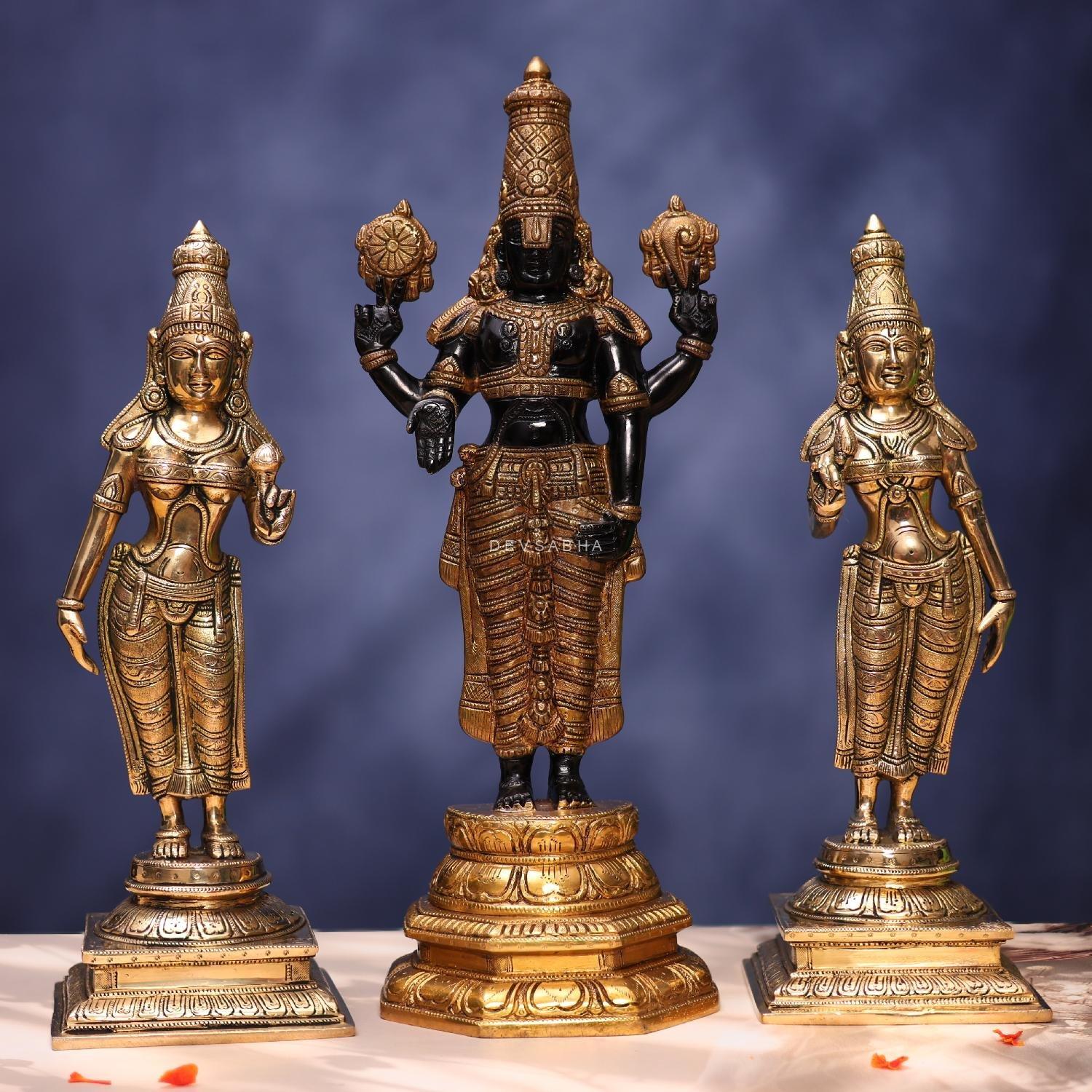 Brass Lord Tirupati Balaji With Bhudevi Sridevi Idol