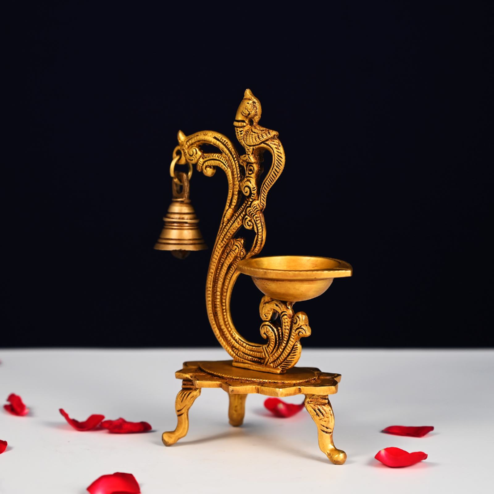Brass Peacock Diya With Bell