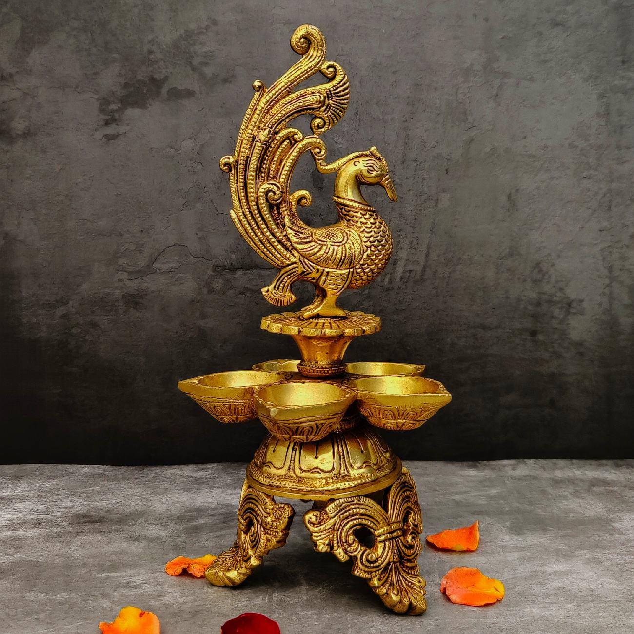 Brass Five Petal Peacock Diya