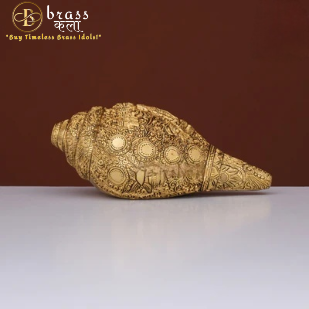 Brass Shankh with Vishnu Dashavatar carving