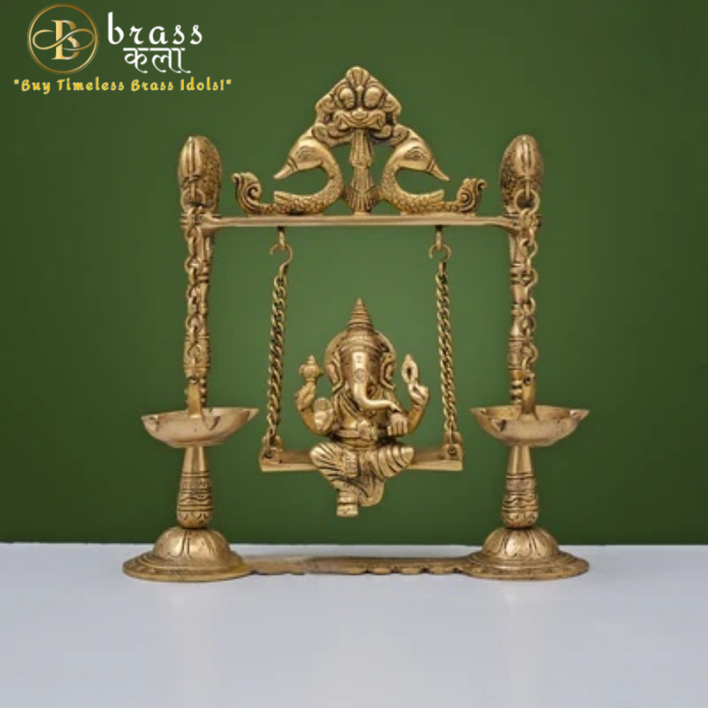 Ganesha Statue on Swing with Diya