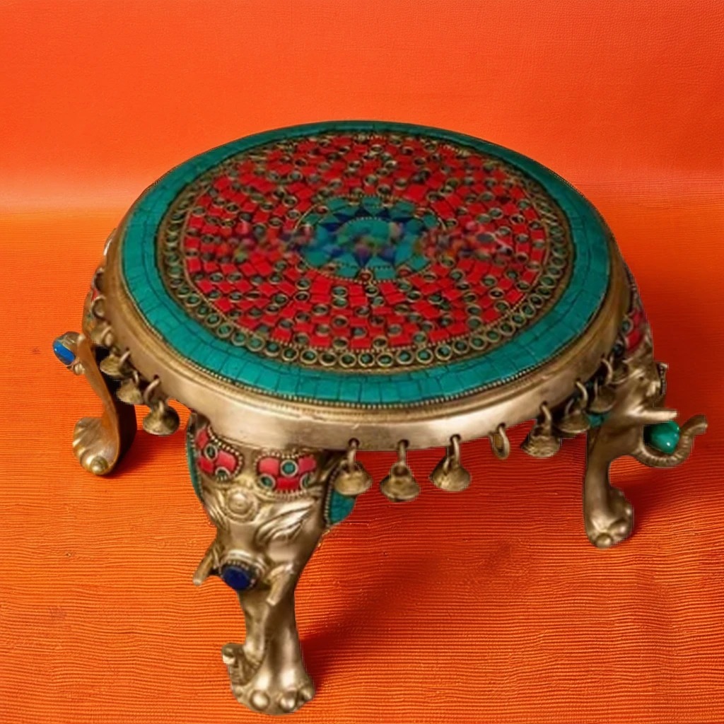 Brass Ethnic Design Chowki Pooja Mandir Stand