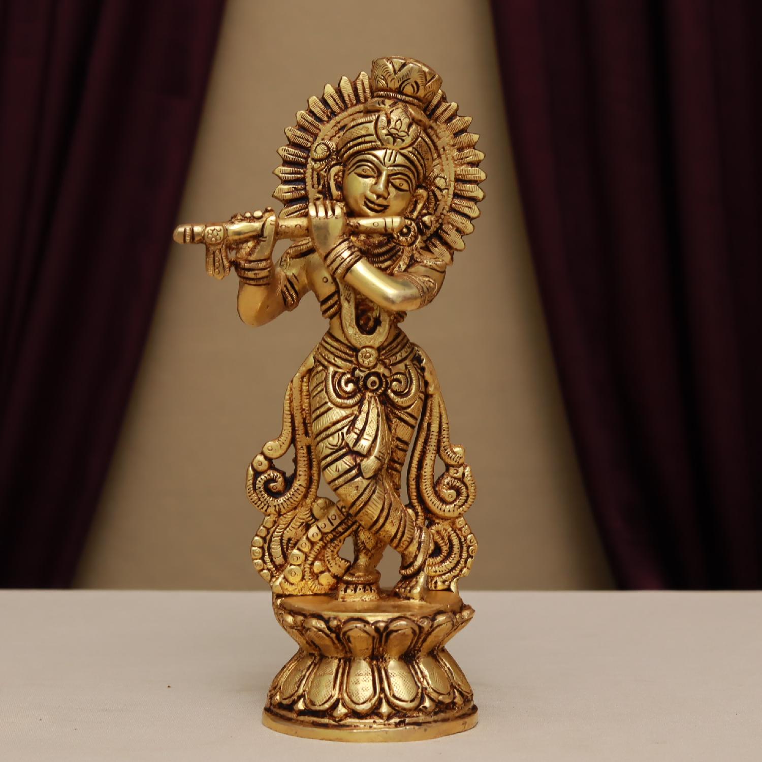 Brass Lord Krishna Murti In Trivangi Mudra
