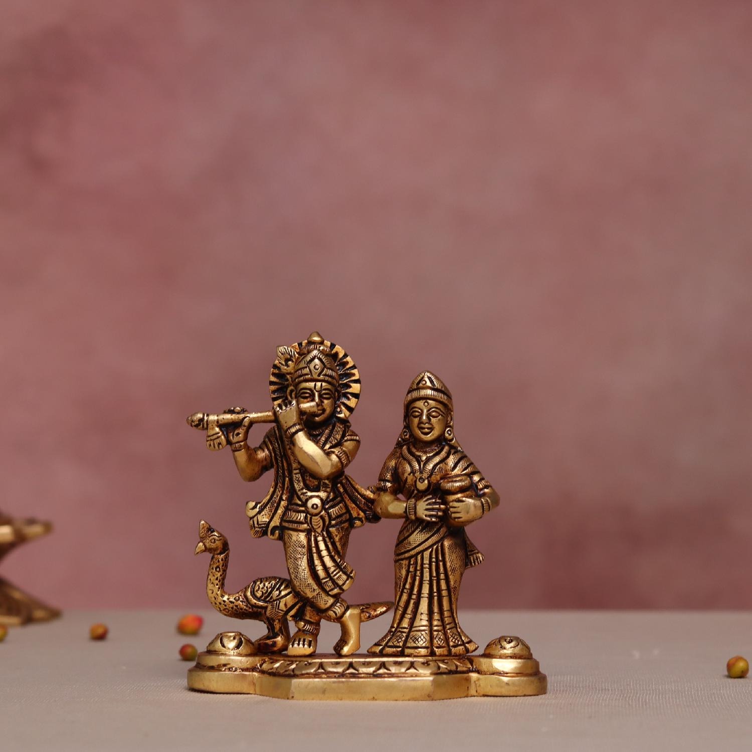 Small Size Brass Radha Krishna Idol