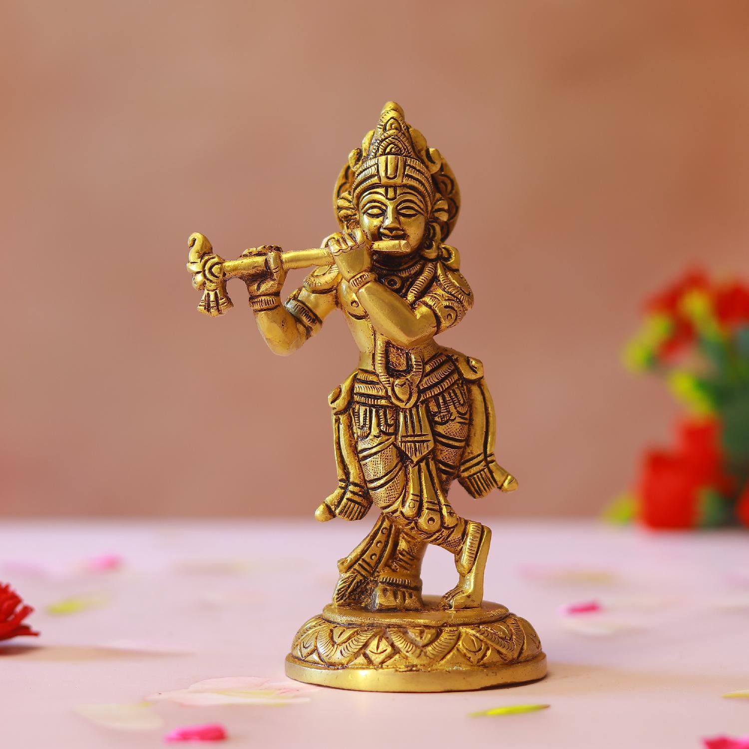 Brass Krishna Idol With Flute