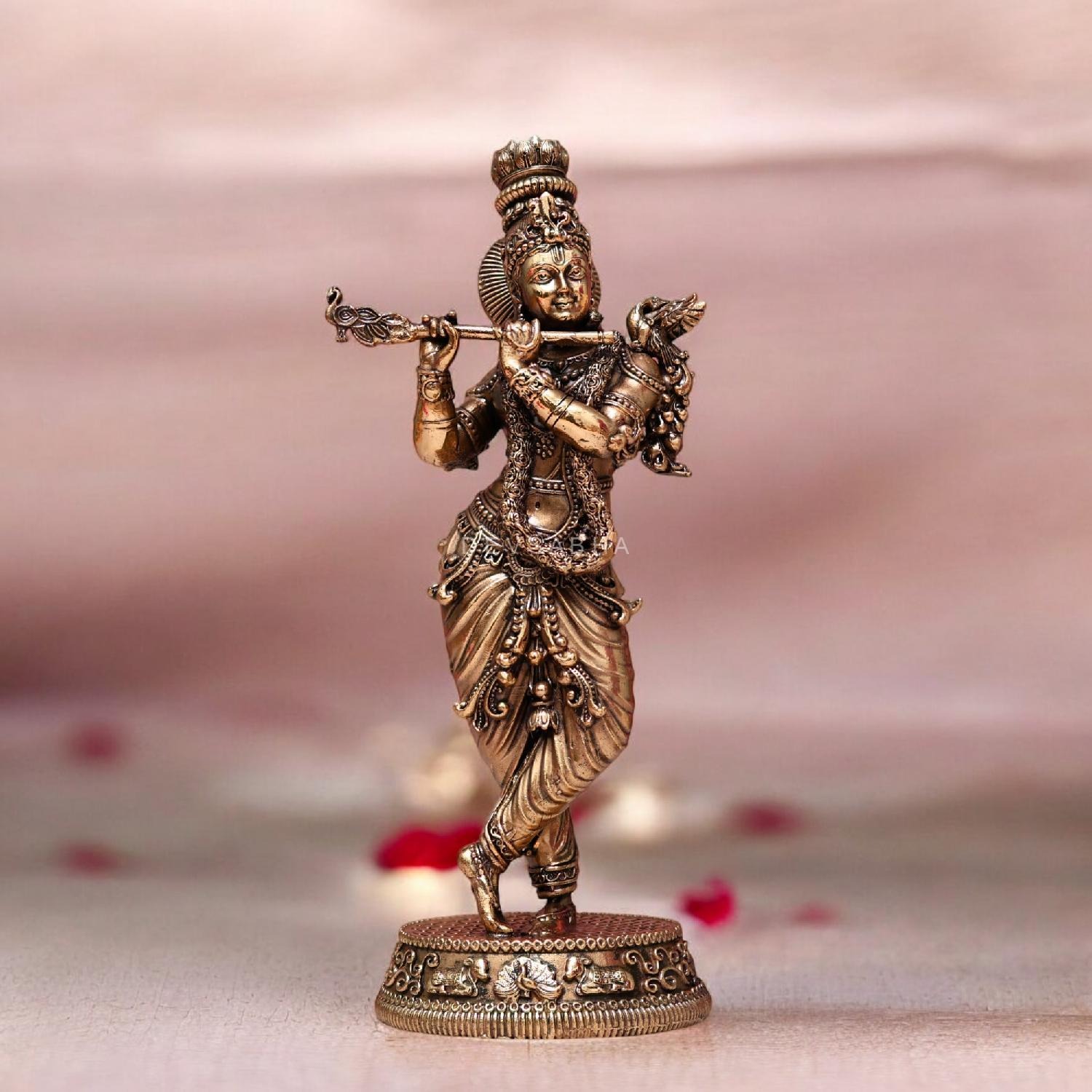 Pure Brass Krishna Idol With Flute