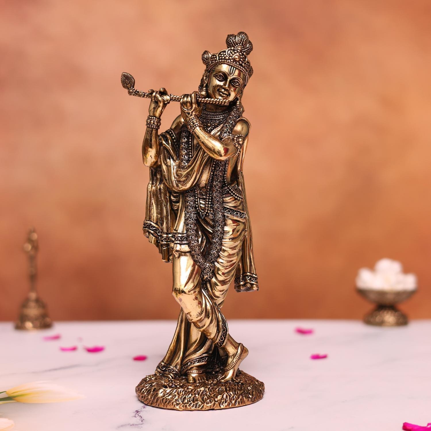 Brass Krishna Statue With Flute
