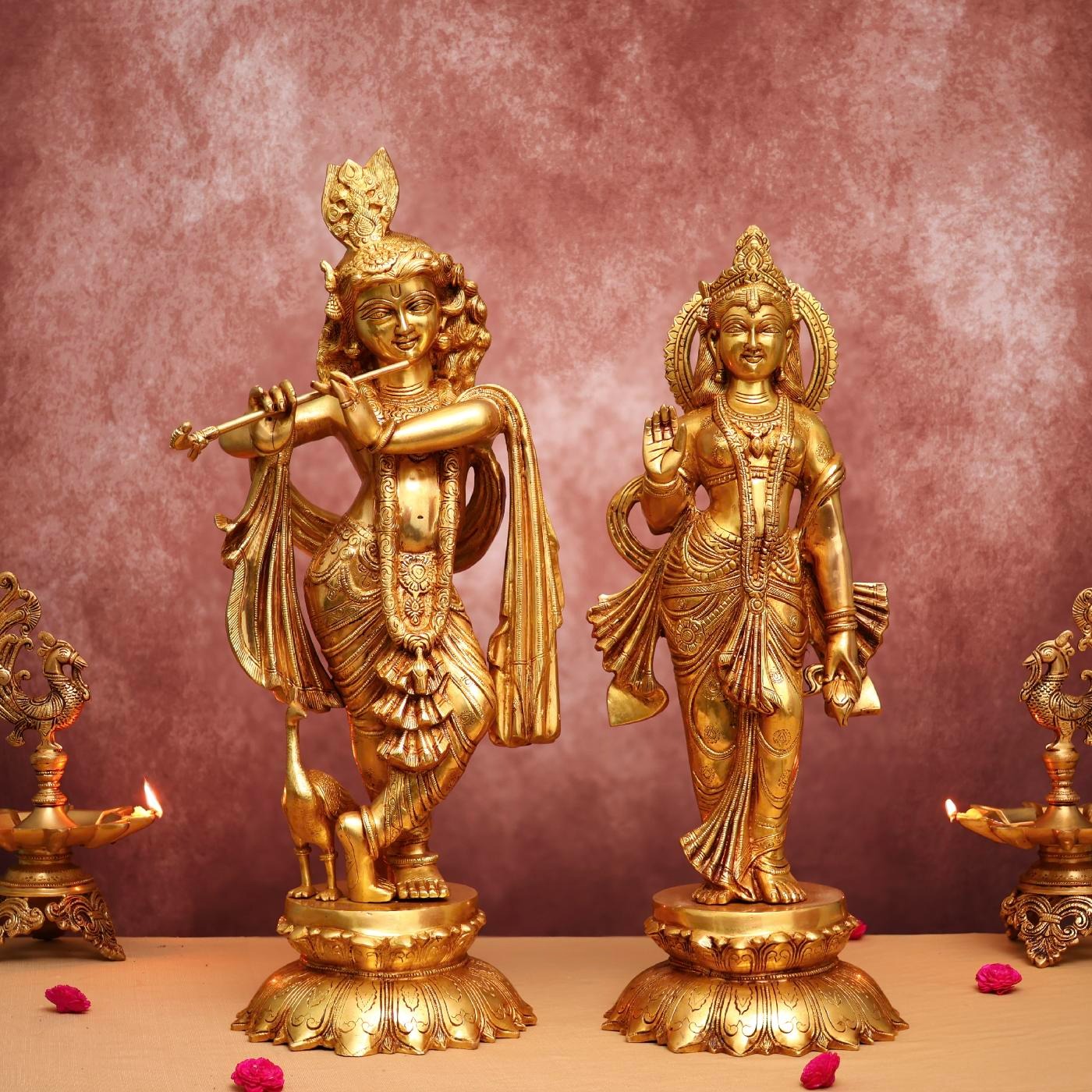 Large Brass Radha Krishna Idol