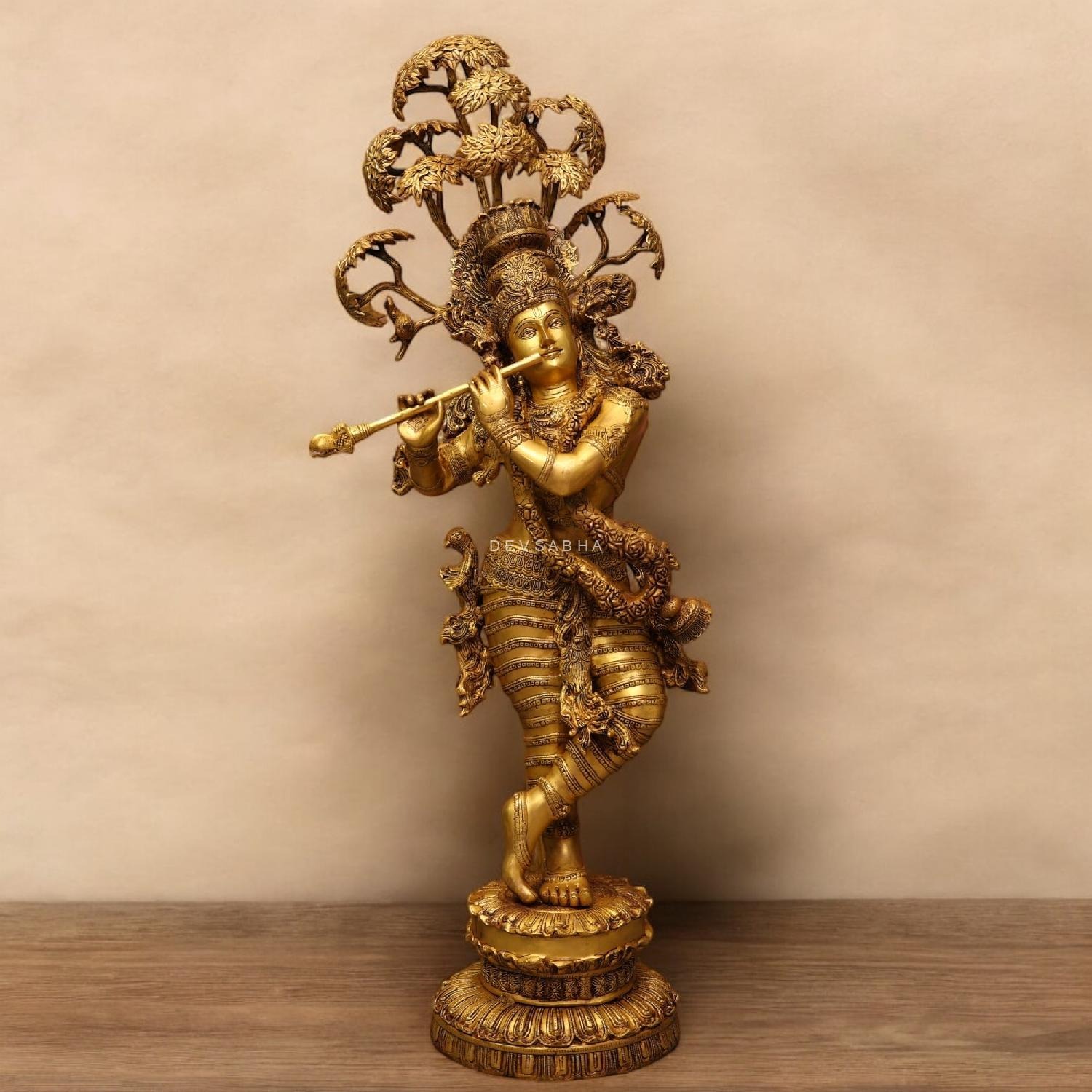 Brass Lord Krishna Statue With Kadamb Tree