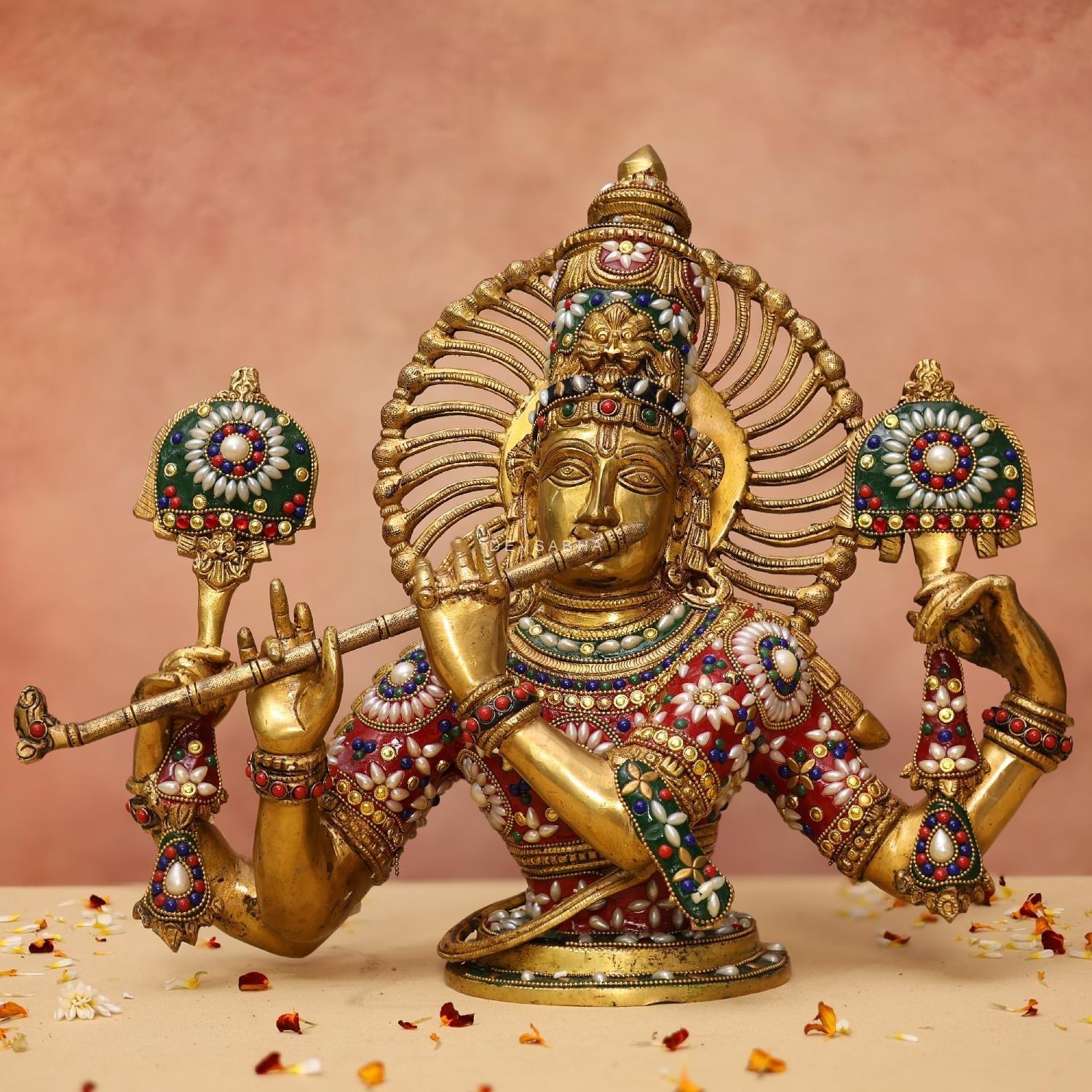 Brass Coloful Lord Krishna Idol For Home And Decor